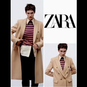 ZARA WOMEN NEW FITTED WOOL BLEND COAT DOUBLE BREASTED TAN CAMEL 2230/744 XS S M